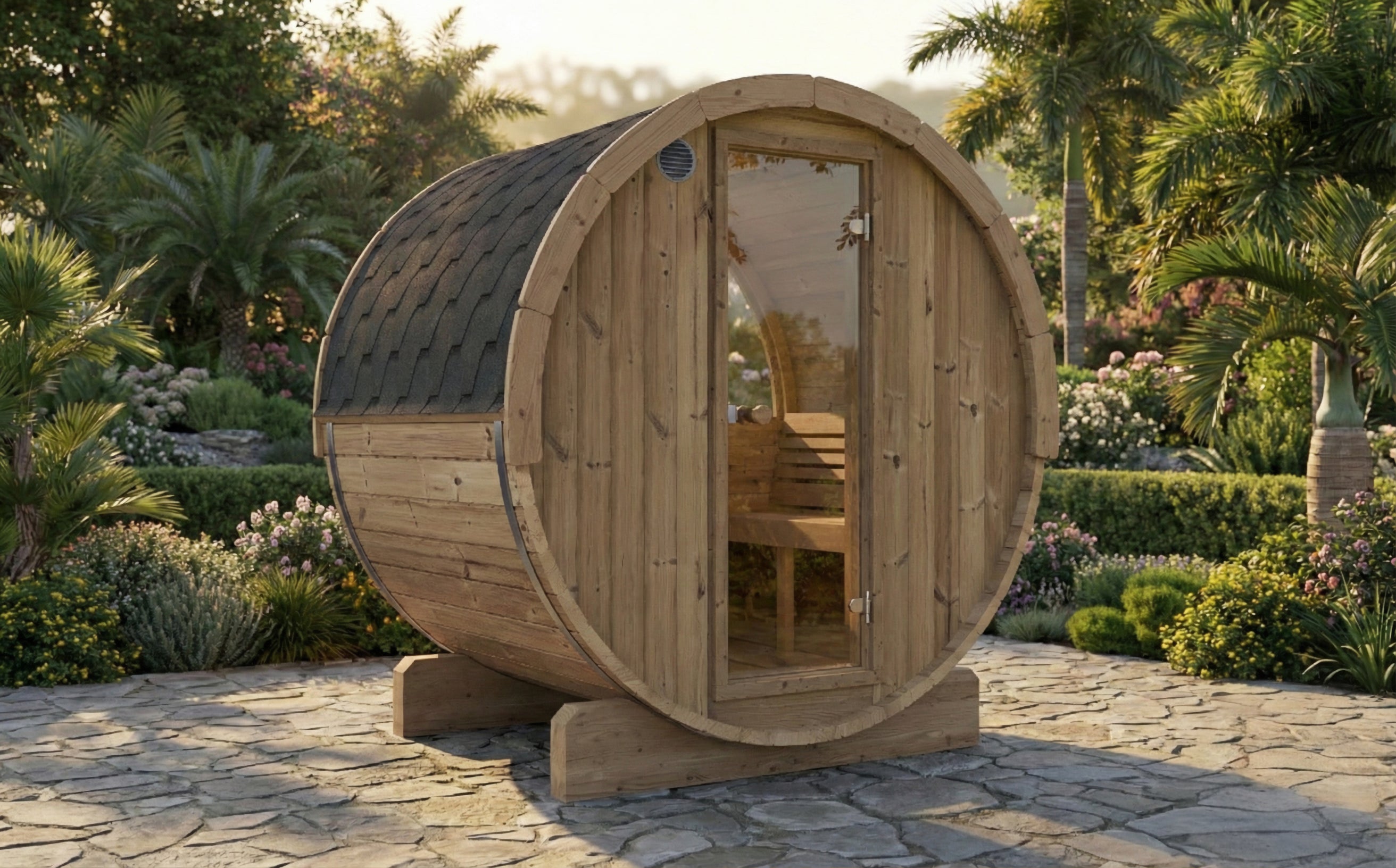 SaunaLife E6W Outdoor Barrel Sauna – (3 Person)