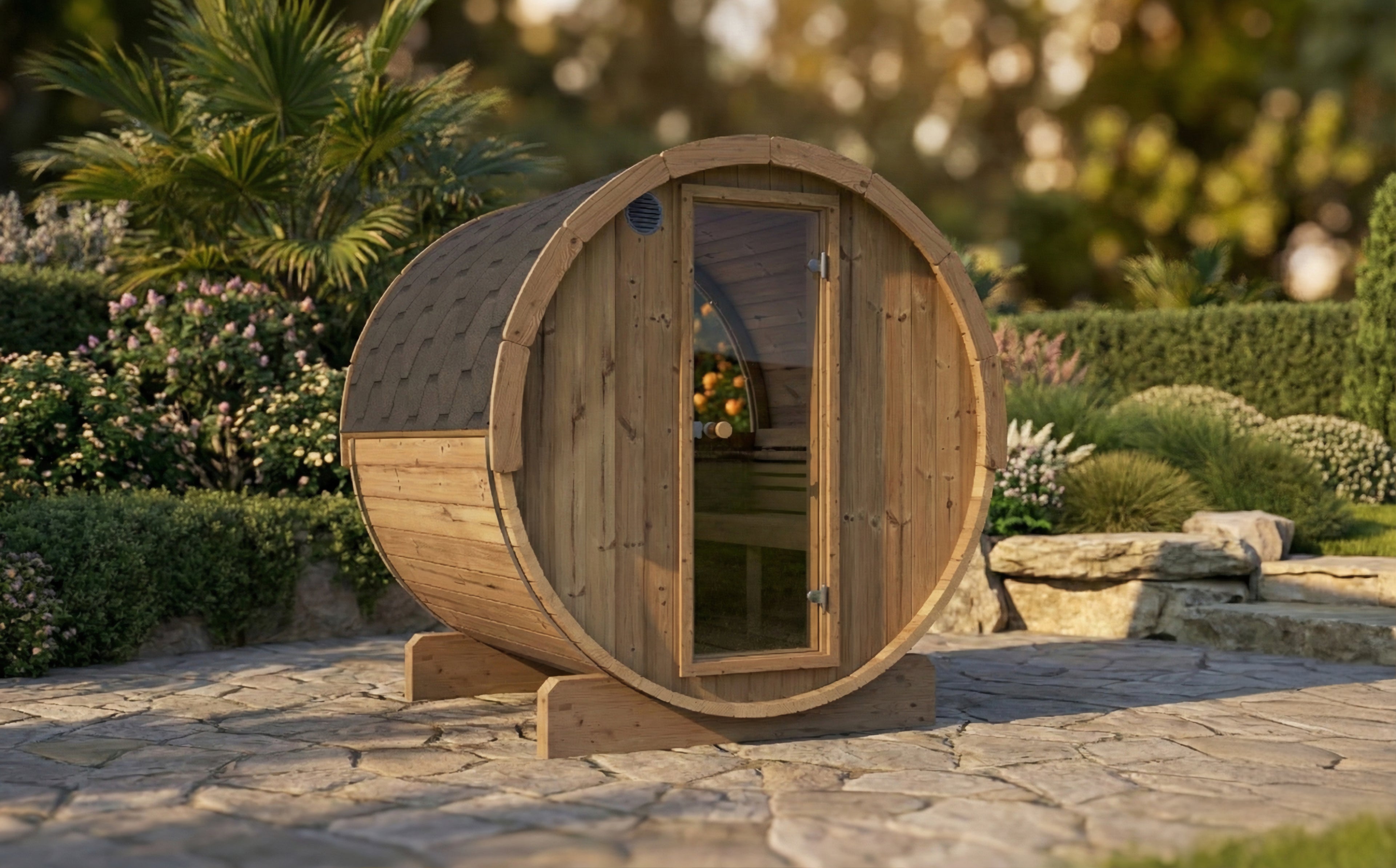 SaunaLife E7W Outdoor Barrel Sauna – (4 Person)