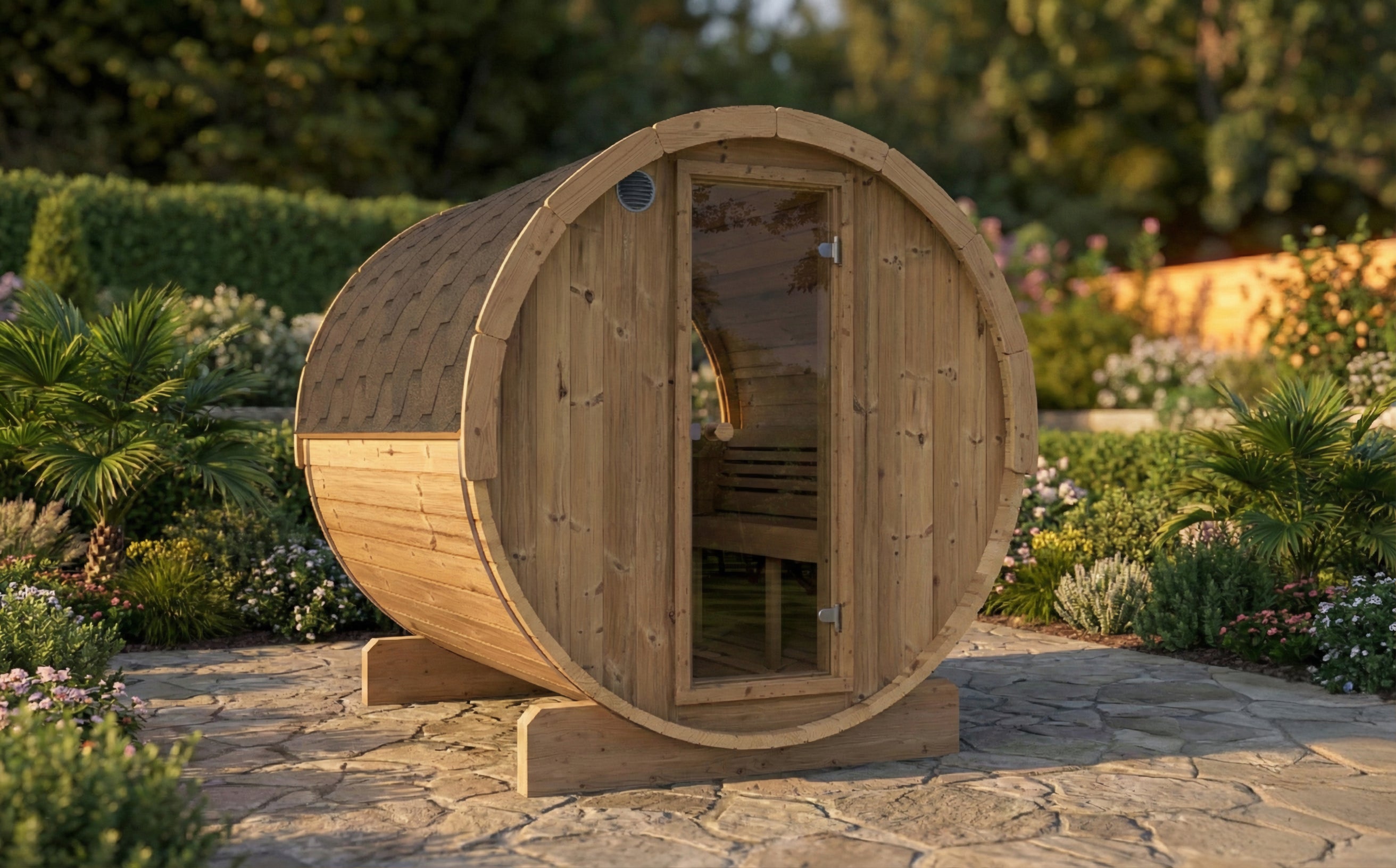 SaunaLife E8W Outdoor Barrel Sauna – (6 Person)