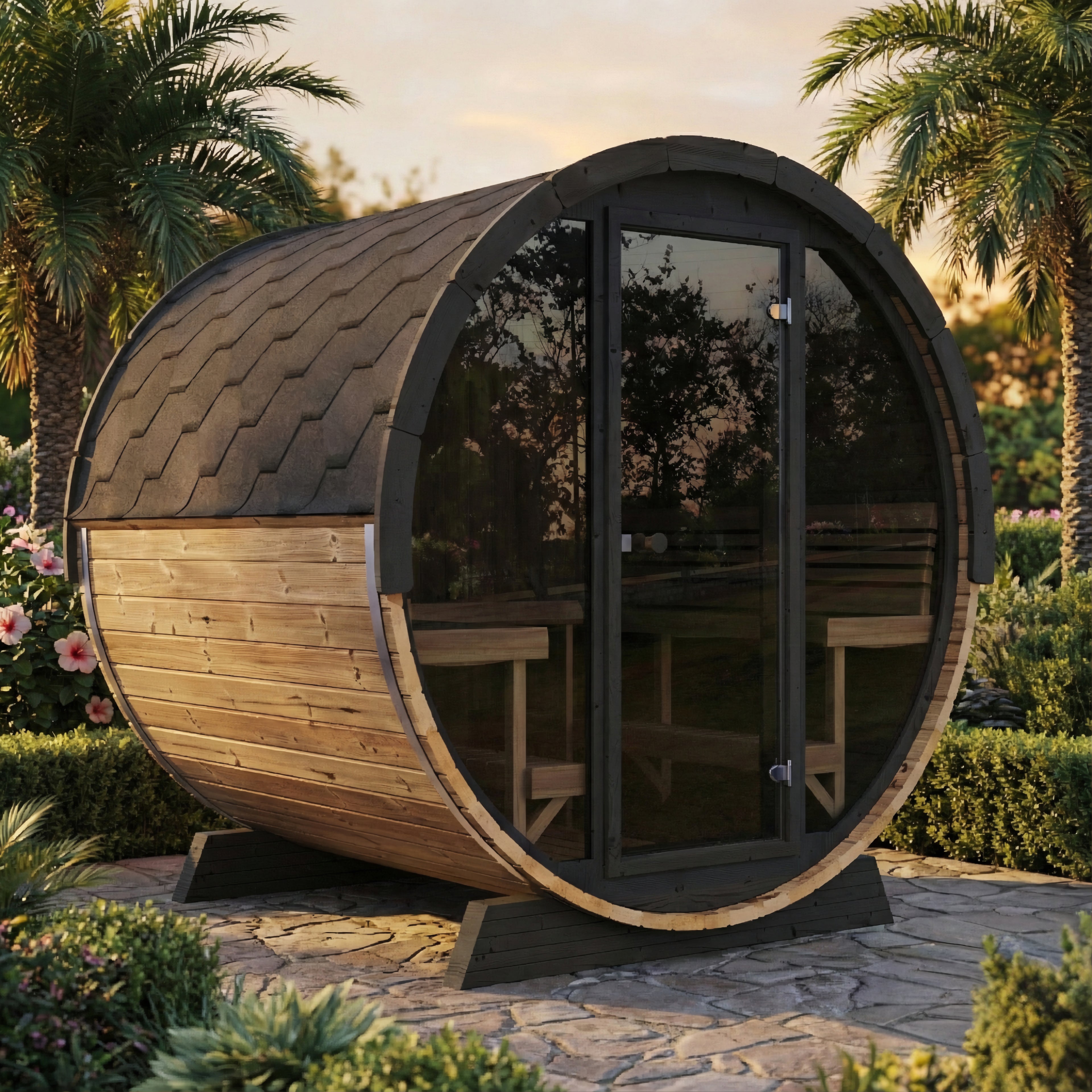 SaunaLife EE8G Outdoor Barrel Sauna – (6 Person)