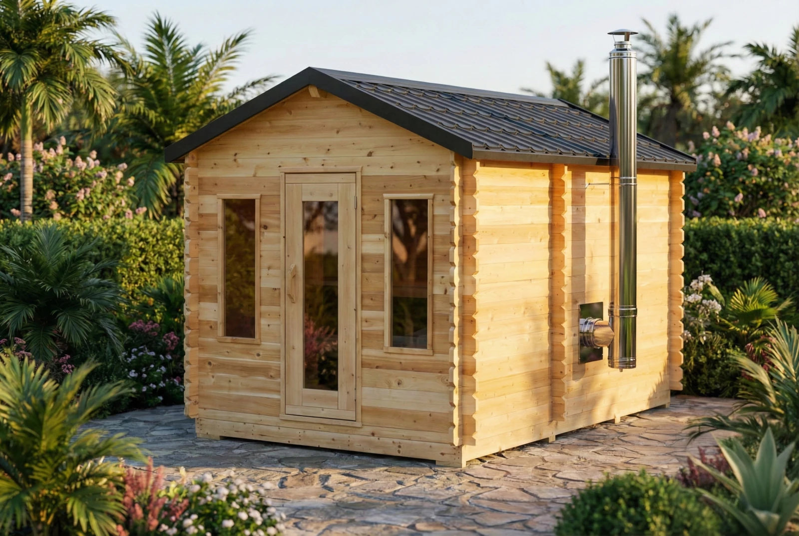 Dundalk Leisurecraft Canadian Timber Georgian Cabin Sauna with Changeroom Outdoor Sauna sauna - Reset Peak