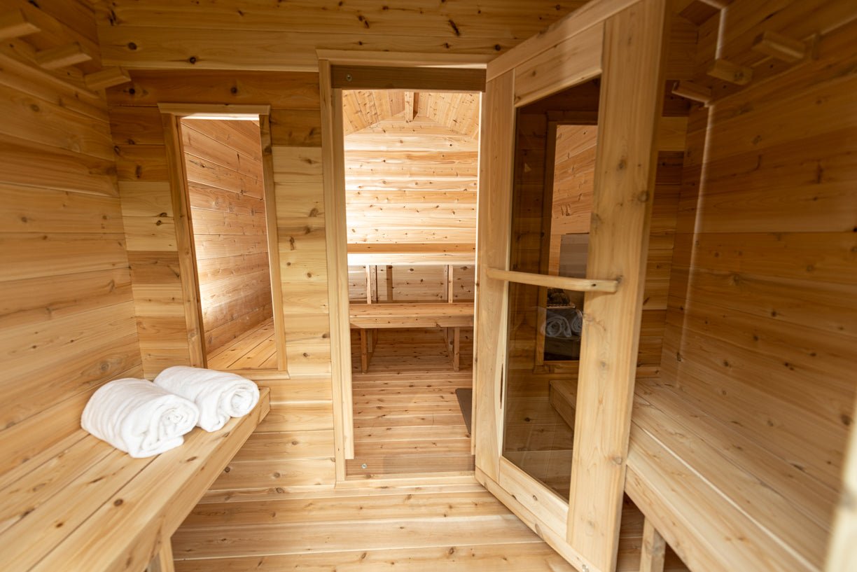 Dundalk Leisurecraft Canadian Timber Georgian Cabin Sauna with Changeroom Outdoor Sauna sauna - Reset Peak