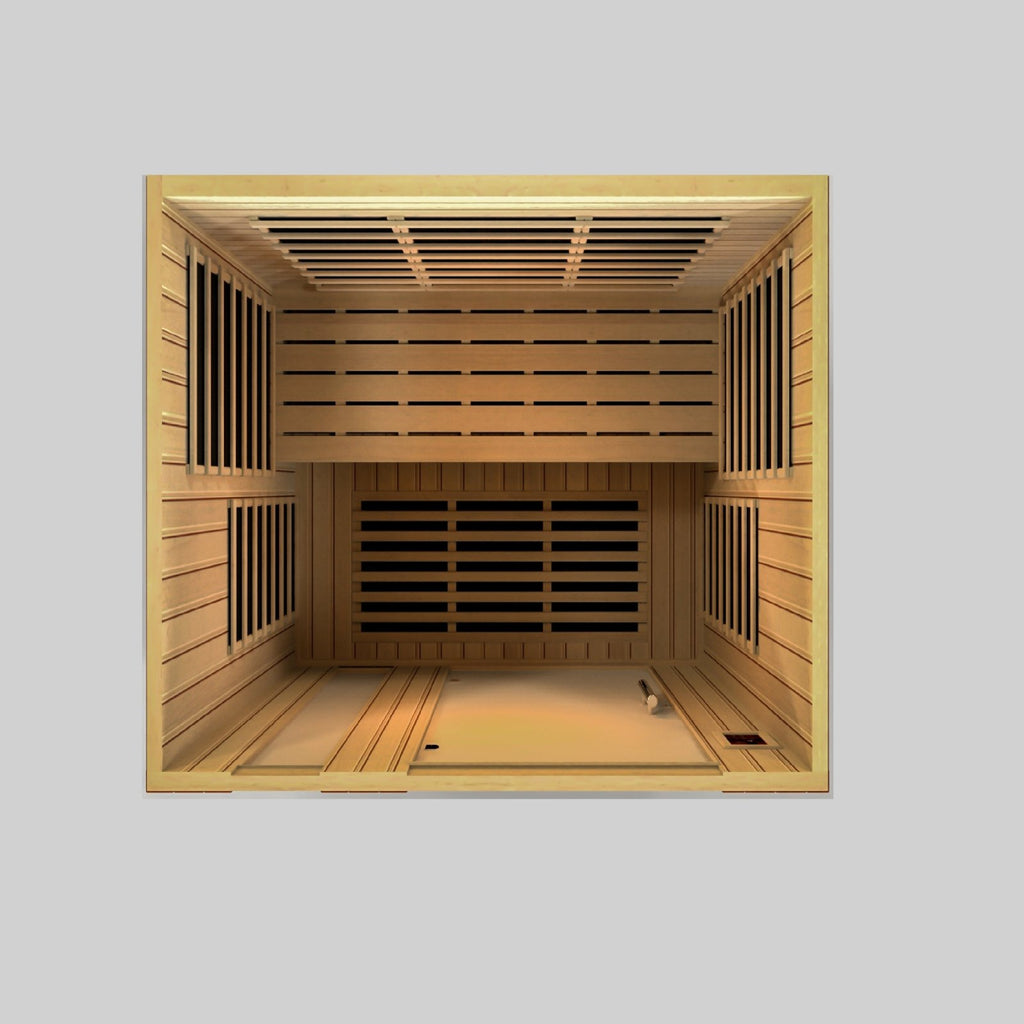 Dynamic Lugano 3 person infrared sauna interior bench and infrared layout - Reset Peak