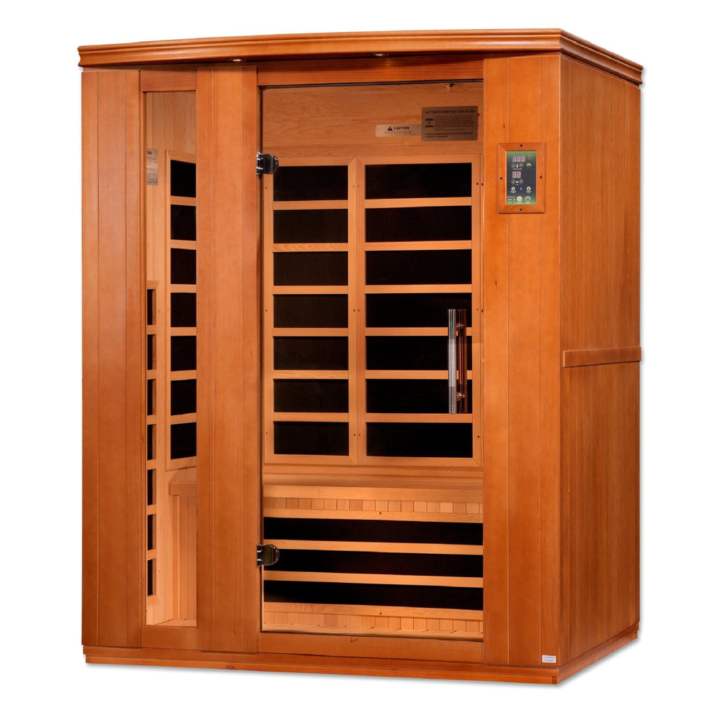 Dynamic Lugano 3 person infrared sauna exterior view in home setting - Reset Peak