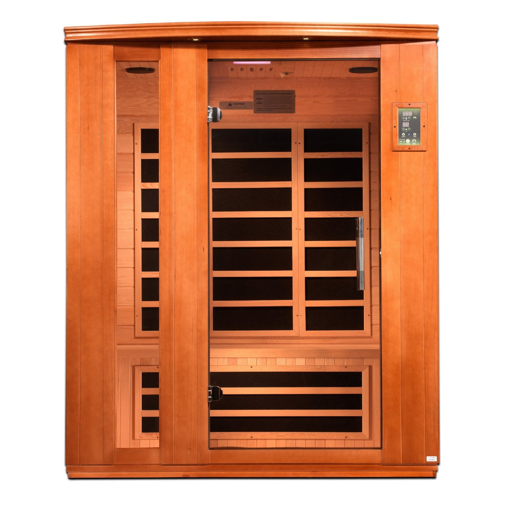 Dynamic Lugano 3 person infrared sauna exterior view in home setting - Reset Peak