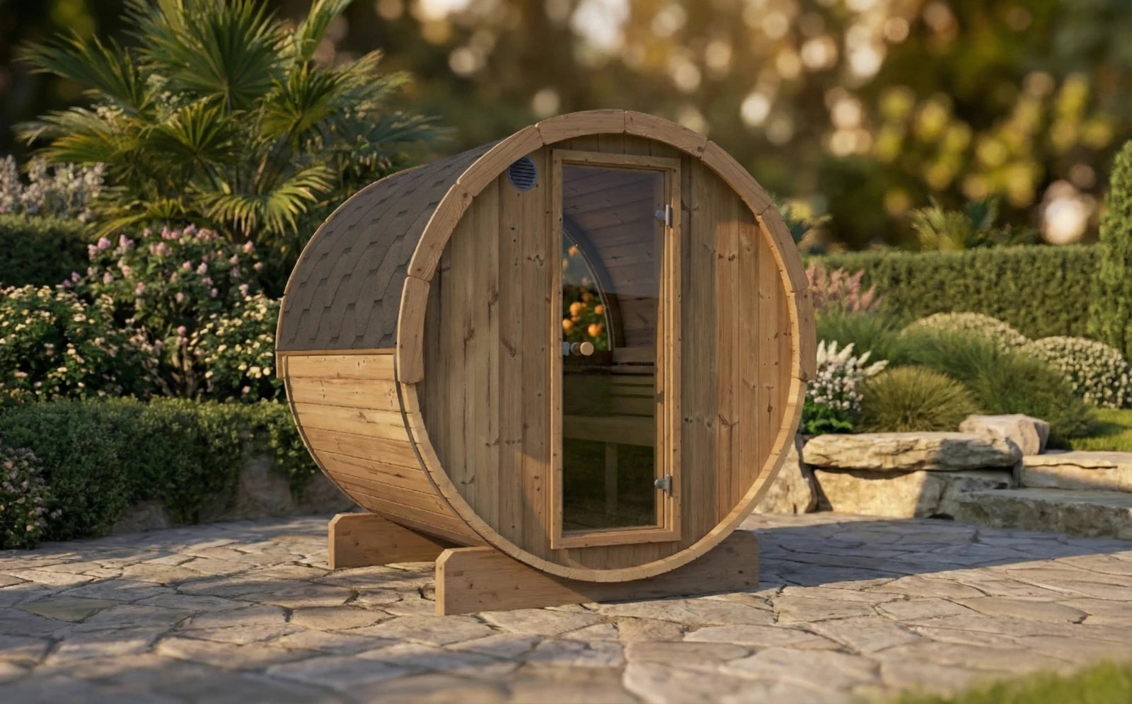 SaunaLife E7W Outdoor Barrel Sauna – (4 Person) BARREL SAUNA sauna - Reset Peak